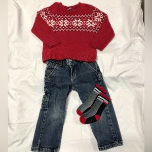Old Navy 18-24 months snowflake sweater, Levi 505 regular jeans 2T, new socks